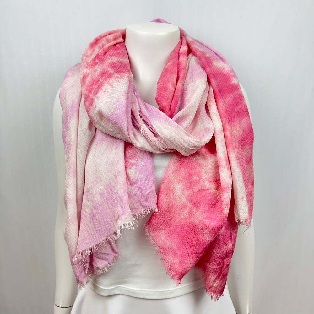 Steve Madden Pink Cream Tie Dye Scarf Oblong Gauzey‎ Fringed Lightweight